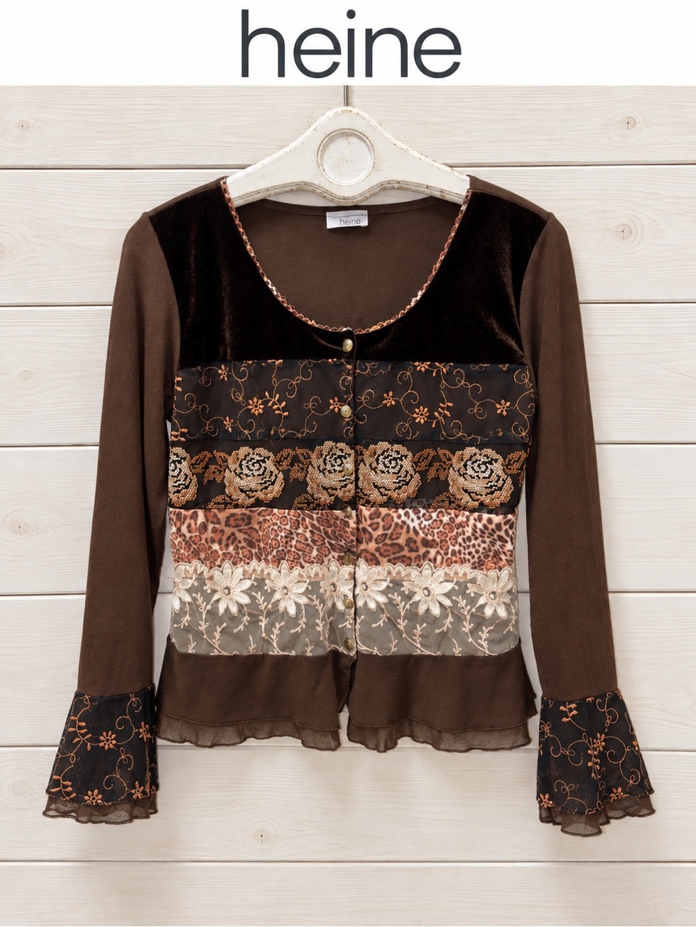 HEINE Y2K Brown Patchwork Embroidered Cardigan – Size 44